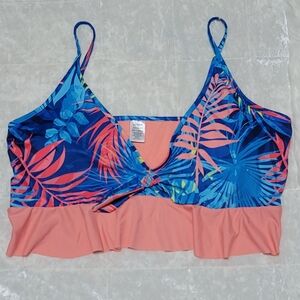 NWOT Peyton & Parker Blue Leaf Print Rufflw Bikini Top